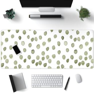 Imagem de Lindo teclado verde minimalista de bolinhas, tapete de mesa simples e atmosférico, GG, tapete de mouse grande para mulheres, decoração de mesa de escritório, almofada de mesa com bordas costuradas 80