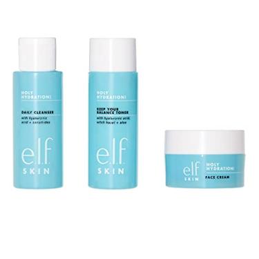 Imagem de e.l.f. Skin Holy Hydration! Mini kit Essentials, limpador, toner e hidratante para pele hidratada e equilibrada, tamanhos compatíveis com TSA
