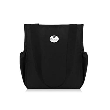 Imagem de HUA ANGEL Sacola floral – Bolsa de ombro casual para uso diário com zíper, academia, viagem, compras, trabalho, bolsa feminina, Preto, One Size