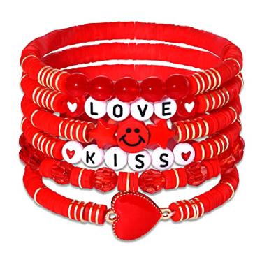 Imagem de XOCARTIGE Pulseiras de surfista Heishi para mulheres, empilháveis, arco-íris, disco, argila, contas elásticas, pulseiras da amizade, boho, verão, praia, joias, Large, Vinil, Pérola