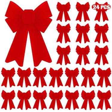 Imagem de 24 peças de laços de Natal, decoração de árvore de Natal, laços de Natal de 12 x 20 cm,...