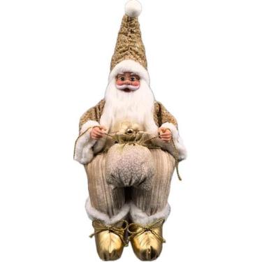 Imagem de Papai Noel Sentado Gold De Tecido Decoração Natal 40Cm - Zona Livre