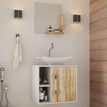 Imagem de Armário de Banheiro com Cuba e Espelho Soft 1 Porta Branco Chess/Carva