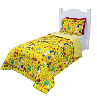 Imagem de Kit Edredom Infantil Pop Arco-Íris Amarelo Solteiro 2 Peças - Lux Enxo