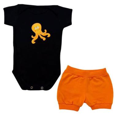 Imagem de Conjunto Body Bebê Manga Curta Polvo + Shorts - Mellane Baby, P, Preto