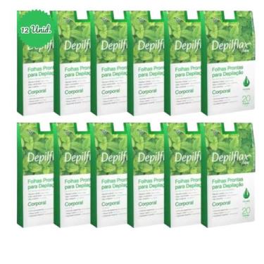 Imagem de Kit 12 Folhas Prontas Corporais Depilação Cera Depilflax Hortelã 240 U
