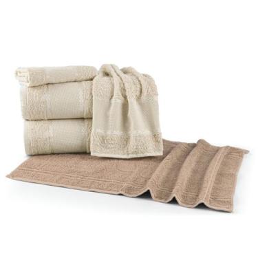 Imagem de Kit Toalha Banhão Casal 5 pçs Para Bordar Ele Ela Bege Slim Plus - ENT