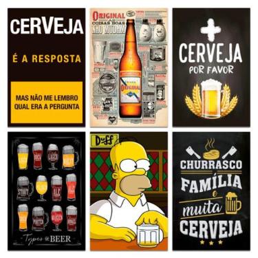 Imagem de Kit Placas Quadros Decorativos Cerveja Frases 6 pçs 20x30 cm - Art Pri