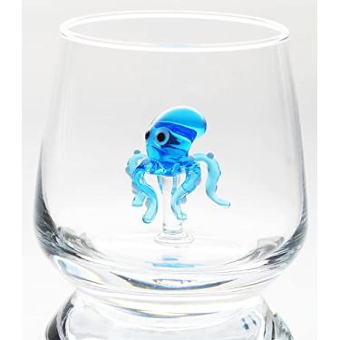 Imagem de HeguSun Copo de vidro 3D com estatueta de animal fofo dentro, figura de polvo de vidro soprado à mão dentro da caneca, copo sem haste para vinho, água, leite, bebidas, 340 g (polvo)