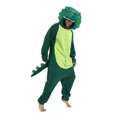 Imagem de Laahoem Pijama de tricerátopo de animal unissex adulto com capuz masculino e feminino fantasia cosplay roupa de dormir, Verde escuro, Large