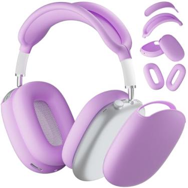 Imagem de ATUAT Capa protetora para fones de ouvido AirPods Max, capa protetora de silicone, acessórios antirriscos para mulheres e homens para Apple AirPods Max 2024/2020 (USB-C/Lightning), roxo claro