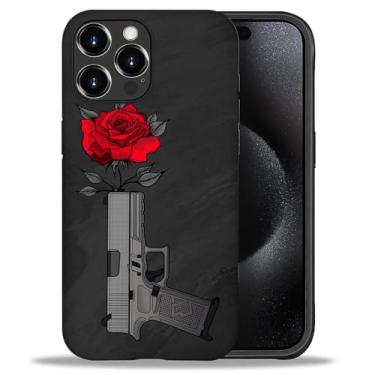 Imagem de yicomon Capa compatível com iPhone 16 Pro, estampa de rosa na arma, capa de telefone fosca, durável, moderna, engraçada, capa protetora macia antiarranhões à prova de choque