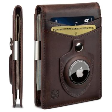 Imagem de SERMAN BRANDS Carteira AirTag – Carteira masculina minimalista com clipe de dinheiro com bloqueio de RFID – Couro de flor integral – Bifold fina, bolso frontal, carteira Apple Air Tag, para homens.