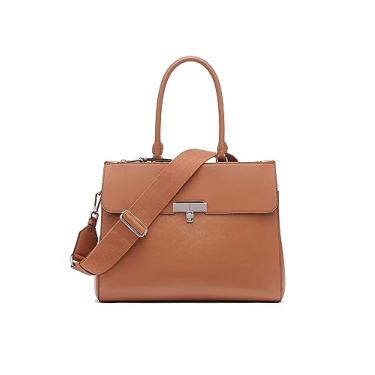 Imagem de Calvin Klein Bolsa feminina Becky – 2 em 1, couro vegano, monograma, 3 bolsos, Caramel, One Size