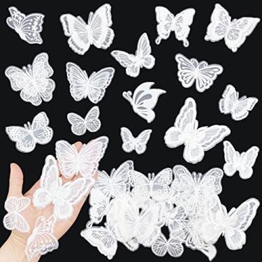 Imagem de 30 apliques bordados de renda borboleta costurados em remendos para casamento, vestido de noiva, roupas, acessórios de cabelo, costura artesanal, faça você mesmo (branco)