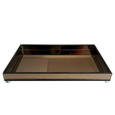 Imagem de Bandeja Quadrada Decorativa Espelhada Vidro Grande Cozinha Sala Retangular 30x20cm (Bronze)