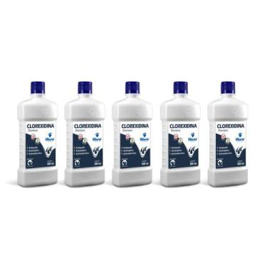 Imagem de Kit 5 Shampoo Clorexidina Dermatite Cães e Gatos World 500ml