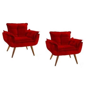 Imagem de Kit 2 poltrona opala VERMELHA suede decorativa para sala escritório H.