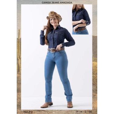 Imagem de Camisa Jeans Nelore Country Feminina Manga Longa, Amaciada, M