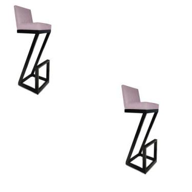 Imagem de kit 02 banqueta Alta Z Base De Ferro Suede Rosa Bebê - D'Classe Decor