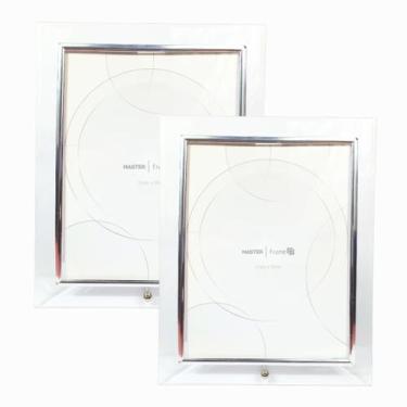 Imagem de Kit 2 Porta Retrato 15x20 Vertical Prata Dourado Vidro Luxo, Prateado