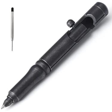 Imagem de Cool Hand Caneta tática Bolt Action de 13 cm, caneta stylus estilo canhão com clipe e disjuntor de vidro, aço inoxidável 303 com acabamento em pedra preta, refil de tinta esferográfica, caneta de