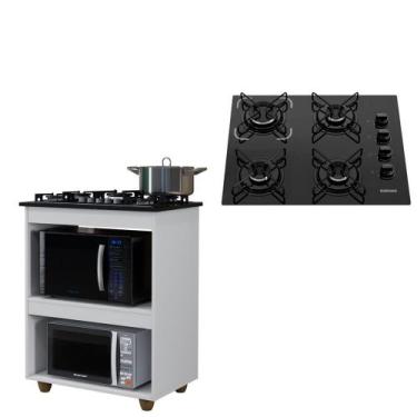Imagem de Kit Balcão Turim Com Fogão Cooktop 4 Bocas Itatiaia Preto - KAIKI MÓVE