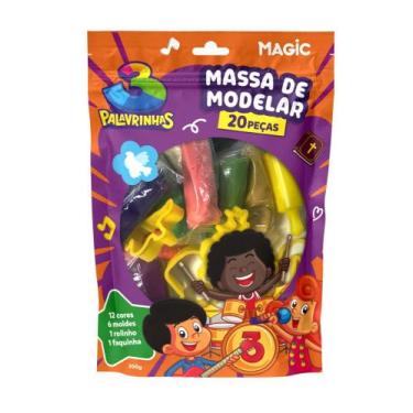 Imagem de Massa de modelar 12 cores 6 moldes 1 rolinho 1 faquinha 3 palavrinhas 