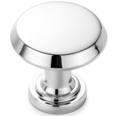 Imagem de KOOFIZO Puxador de armário superior redondo plano - Puxador de móveis cromado (30 mm/1,2 polegada), pacote com 10 para porta de armário de cozinha, gaveta de cômoda de quarto, ferragens de