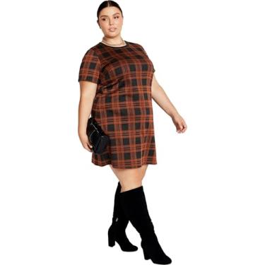 Imagem de City Chic Vestido feminino plus size xadrez Love, Caramel Ch, 50