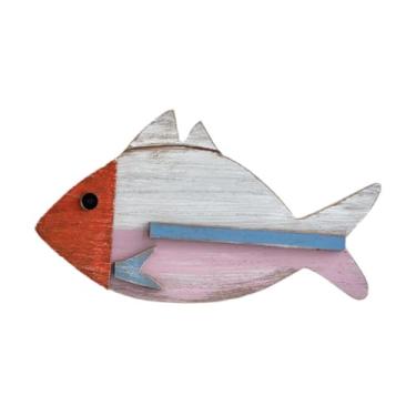 Imagem de Fenteer Arte de parede de peixe Escultura de parede Retro Criativo Padrão 3D Peixe de madeira Decoração de parede para barco Interior e Exterior Casa do lago, 37 Cm X 21 Cm