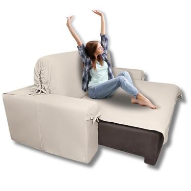 Imagem de Protetor pra Sofá de 4 Lugares Retrátil e Reclinável em Brim Peletizado até 3,25m (Bege)