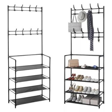 Imagem de Cabideiro Organizador com Sapateira Fasterr – Estrutura Metálica, Ganchos Multiuso, Prateleiras para Sapatos, Montagem Fácil
