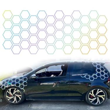 Imagem de AuMoHall Adesivos de vinil de carro com padrão hexagonal de favo de mel de 48 grades, adesivos autoadesivos para portas laterais automotivas, acessórios de decoração externa de carro (laser