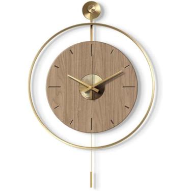 Imagem de Relógios de parede grandes para decoração de sala de estar, relógio de parede operado por bateria, relógio de quartzo de metal decorativo moderno com pêndulo para quarto, escritório, cozinha,