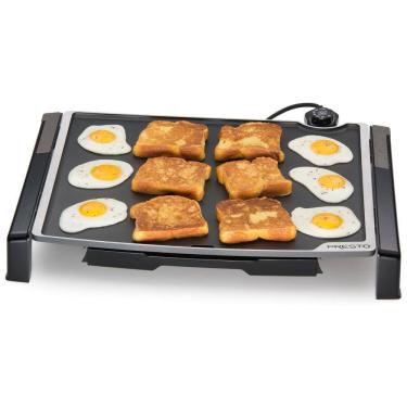 Imagem de Grelhador Elétrico Dobrável e Inclinável com Superfície Antiaderente de Cerâmica e Bandeja Coletora, 110V 1500W, Presto 07073, Preta