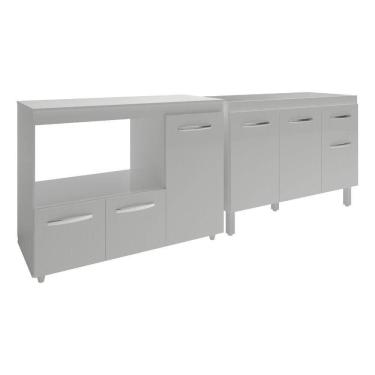 Imagem de Gabinete Cozinha Armário Balcão De Pia 120 Cm Aline E Balcão Para Microondas E Forno Elétrico Lilian Branco