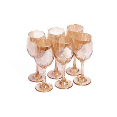 Imagem de Kit 6 Taças de Vidro 330 ml Dourado Espelhado Para Água Vinho - Zappe