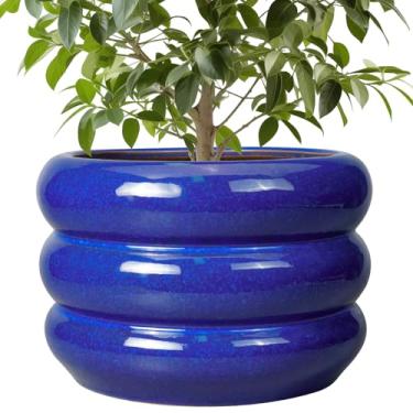 Imagem de SQOWL Vaso de cerâmica – Vaso de 25,4 cm para plantas ao ar livre, vaso de plantas de interior com orifício de drenagem, vaso de flores grande decorativo moderno para decoração de escritório em casa