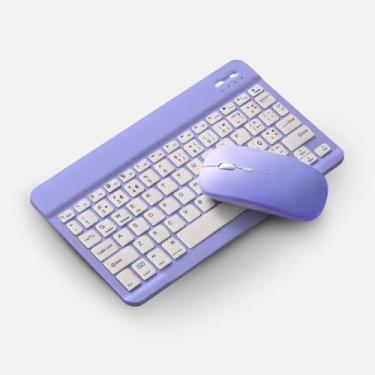 Imagem de Teclado Sem Fio Bluetooth Recarregável com Mouse, Slim, Silencioso, Portátil, Compatível com PC, Notebook, Tablet, Celular, Windows, Mac, Android e iOS (ROXO)