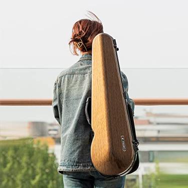 Imagem de Estojo de violino tamanho completo 4/4 de alta resistência, fibra de carbono, triângulo com trava de combinação e bolsa extra, estojo rígido dourado para violino (VB-triângulo-dourado)