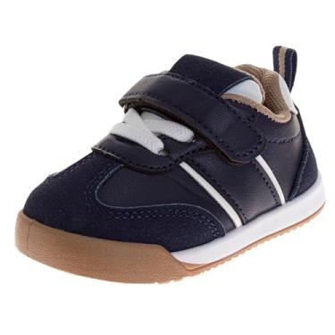 Imagem de Josmo Sapatos para bebês meninos meninas primeiro caminhada tênis infantil sapatos de berço sapatos sem cadarço tamanho 3-5 infantil, Azul-marinho/branco, 18