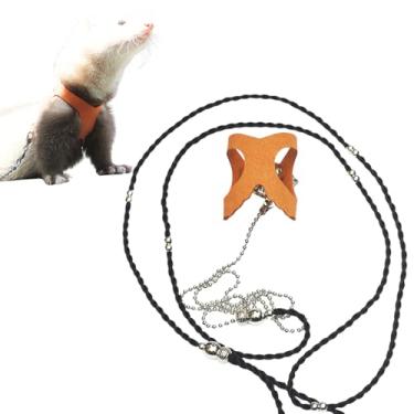 Imagem de Corda de tração para furão, corda antimordida, colete ajustável, arnês de caminhada para animais pequenos com coleira de chumbo para hamster, gerbil, rato, rato, esquilo, chinchila (amarelo)