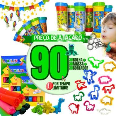 Imagem de Kit Prenda 30 Bolha de Sabão 30 Massa Modelar 30 Cortador Lembrancinha
