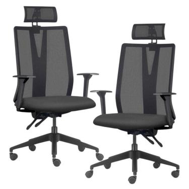 Imagem de Kit 2 Cadeiras Escritório Giratória Presidente Flow F02 Base Preta Sintético Preto - Lyam Decor