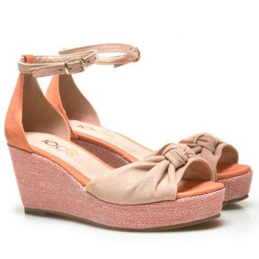 Imagem de Sandália Anabela em Suede com Salto de Rafia e Juta Iods  7066 Rosê-38