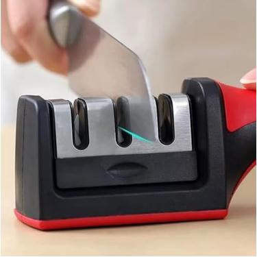 Imagem de Amolador Afiador De Facas 3 Afiações Linha Profissional Preto Manual Cabo Emborrachado pratico ideal para dia dia