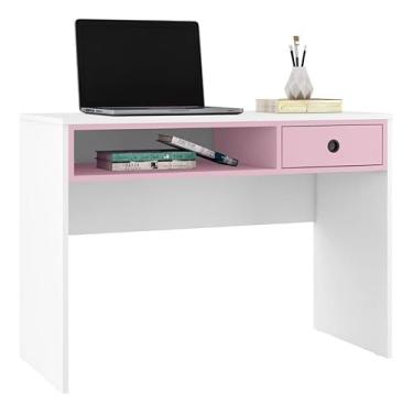 Imagem de Mesinha Computador Multiuso Quarto Sala Escritorio 1 Gaveta (branco/Rosa)