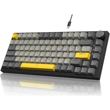 Imagem de ATTACK SHARK x AJAZZ AK820 Teclado mecânico para jogos RGB com fio e botão CNC,layout 75% ANSI,junta de 82 teclas,5 espumas de absorção de som,interruptor linear hot-swap,para PC MAC (Cinza Amarelo)