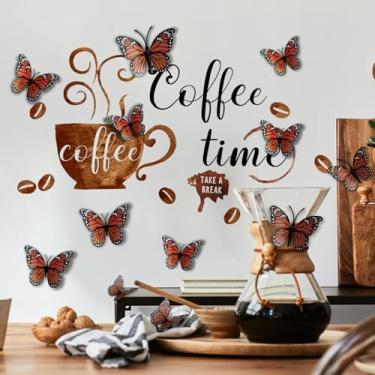 Imagem de AHQKCRF Adesivos de parede de barra de café borboleta 3D decoração de sala de jantar decalques de parede removíveis DIY estação de café decoração de parede para cozinha, quarto, sala de estar